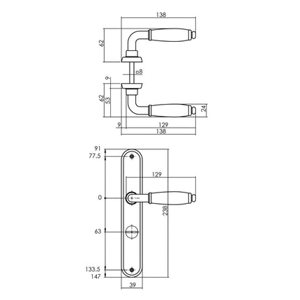 Poignée de porte Intersteel Courgette avec bouclier ovale 235x40x8mm WC63/8mm chrome