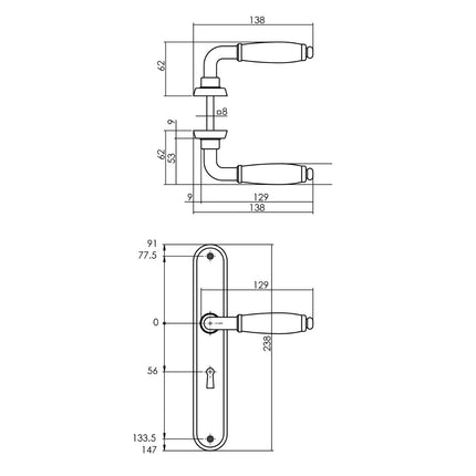 Poignée de porte Intersteel Courgette avec bouclier ovale 235x40x8mm trou de serrure 56mm chrome mat