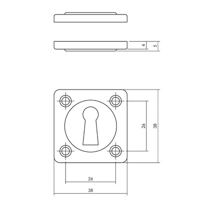 Intersteel Rosette keyhole screw hole square chrome matt