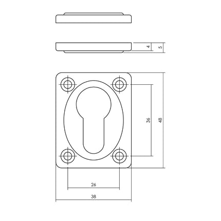 Intersteel Rosette profile cylinder hole rectangular nickel