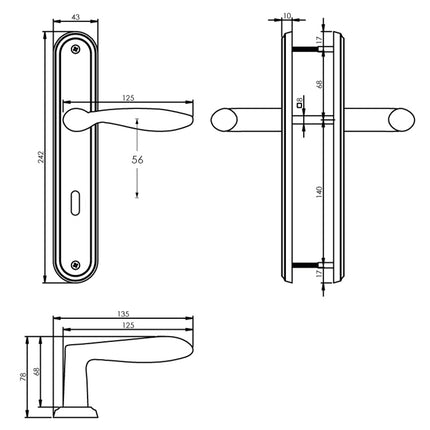 Intersteel Türgriff George auf Schild Schlüsselloch 56 mm Nickel matt