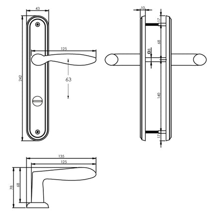 Intersteel Door handle George on shield toilet/bathroom lock 63 mm nickel matt