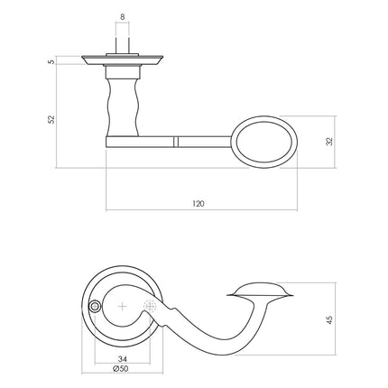 Intersteel Türgriff Posthoorn mit Rosette ø50x5mm Schraubloch mattschwarz