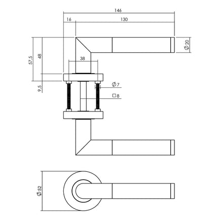 Intersteel Door handle Bastian on rosette ø52x10mm black