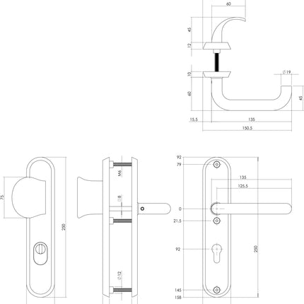 Ferrure de sécurité Intersteel SKG*** avec profil de protection contre l'arrachement du noyau trou de cylindre 92 mm ferrure de porte d'entrée ovale noir mat