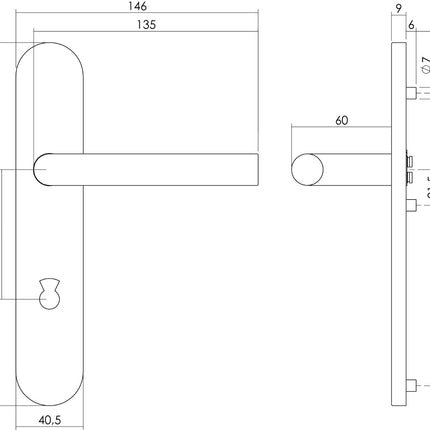 Poignée de porte Intersteel Droite sur plaque dissimulée avec serrure WC/salle de bain 63 mm en acier inoxydable brossé 