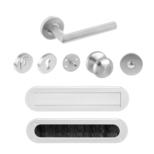 Intersteel Front door set security fittings SKG*** round brushed stainless steel rosette with core pull protection