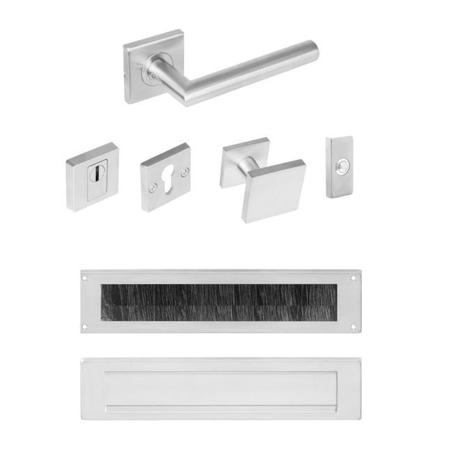 Intersteel Front door set security fitting SKG*** square rosette brushed stainless steel with core pull protection