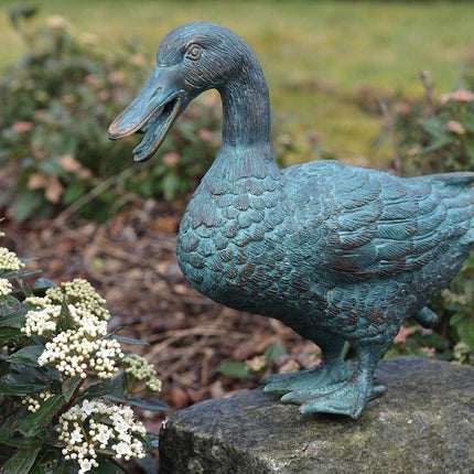 Bronzen beeld Eend met spuitmond 25x12x31cm