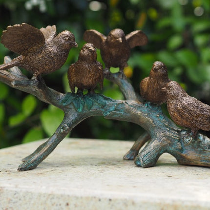 Bronzen beeld 5 Vogels op tak          19x19x29cm