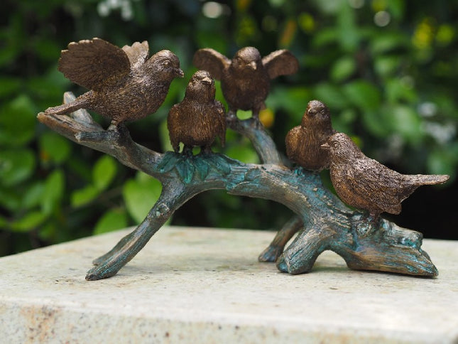 Bronzen beeld 5 Vogels op tak          19x19x29cm