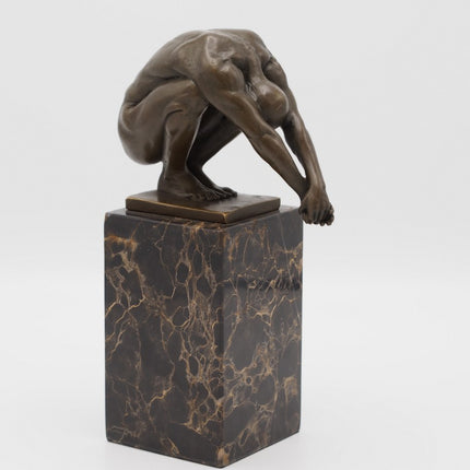 Bronzen beeld Duiker op marmer sokkel 24x8x13cm