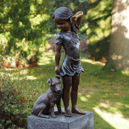 Bronzen beeld Meisje met hond 88x30x37cm 18kg