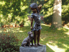 Bronzen beeld Meisje met hond 88x30x37cm 18kg