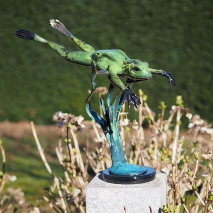 Bronzen beeld Springende kikker (naar beneden) 57x34x55cm