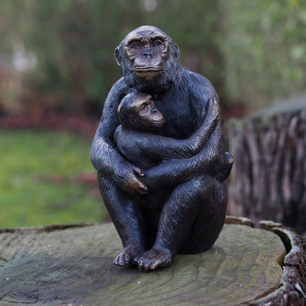 Bronzen beeld Aap met jong 22x13x13cm