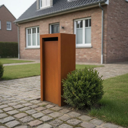 Cortenstaal Brievenbus GB010 Achtertuitname