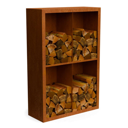 Cortenstalen houtopslag met 4 Vakken met achterwand 100x38,5x150 cm