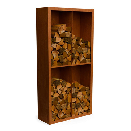 Cortenstalen houtopslag met 4 Vakken met achterwand 100x38,5x200 cm