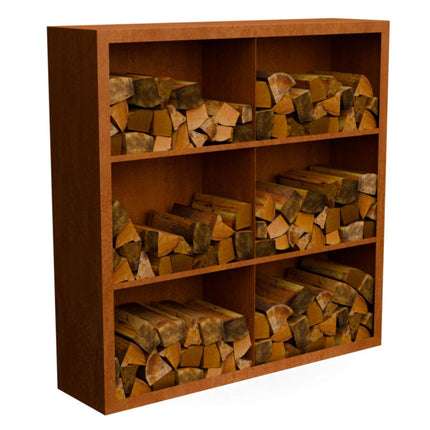 Cortenstalen houtopslag met 6 Vakken met achterwand 150x38,5x150 cm