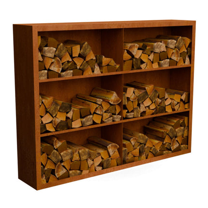 Cortenstalen houtopslag met 6 Vakken met achterwand 200x38,5x150 cm