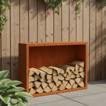 Cortenstalen houtopslag met achterwand 150x38,5x100 cm