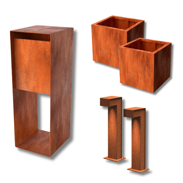 Ensemble de jardin en acier Corten de Doika - Ensemble de 5 pièces (Carta Corten Steel - Trillar)