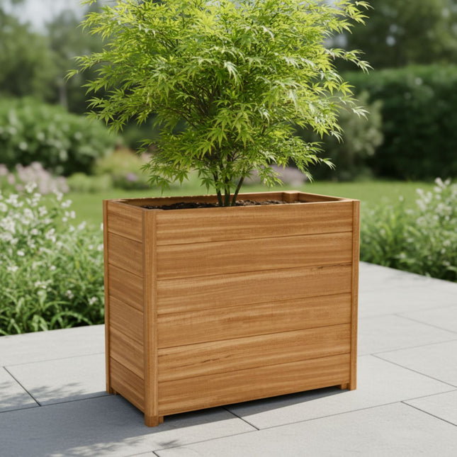 Langwerpige Hardhouten plantenbak met poten 100x40x81 cm