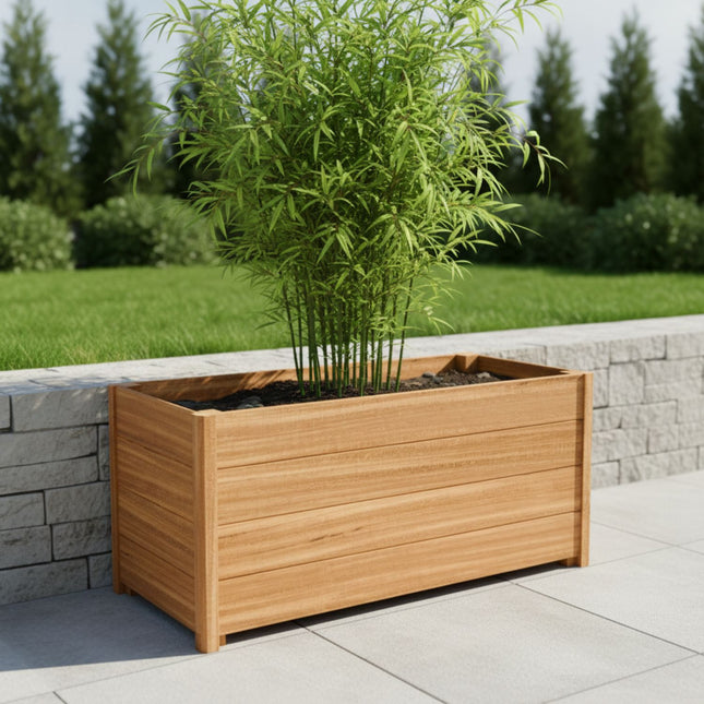 Langwerpige Hardhouten plantenbak met poten 120x50x55 cm