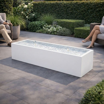 Langwerpige aluminium watertafel met fonteinen 200x60x40cm 39kg - Zuiver Wit (RAL 9010)