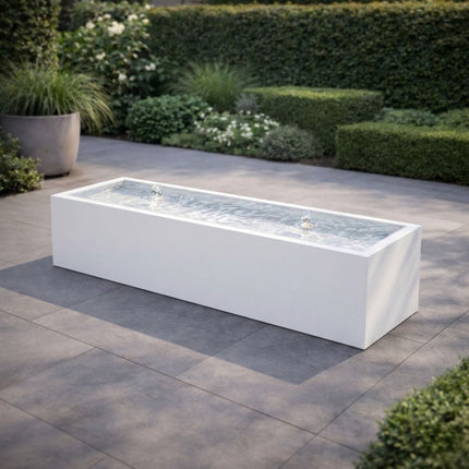 Langwerpige aluminium watertafel met fonteinen 200x60x40cm 39kg - Zuiver Wit (RAL 9010)