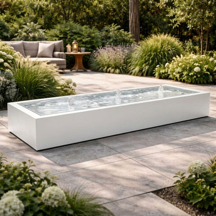 Langwerpige aluminium watertafel met fonteinen 300x100x40cm 79kg - Zuiver Wit (RAL 9010)