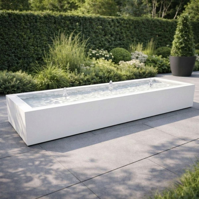 Langwerpige aluminium watertafel met fonteinen 300x80x40cm 70kg - Zuiver Wit (RAL 9010)