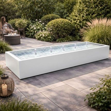 Langwerpige aluminium watertafel met fonteinen 500x150x40cm 158kg - Zuiver Wit (RAL 9010)