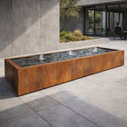 Langwerpige cortenstaal watertafel met fonteinen 300x80x40cm 200kg