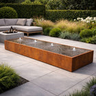 Langwerpige cortenstaal watertafel met fonteinen 400x100x40cm 299kg