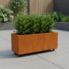 Langwerpige cortenstalen plantenbak met wielen 100x40x40 cm