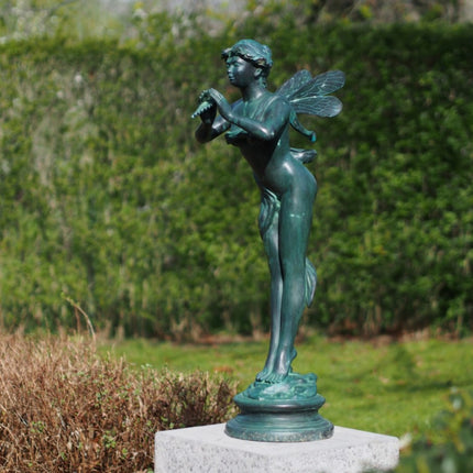 Bronzen beeld Fee met fluit  91x26x38cm 15kg