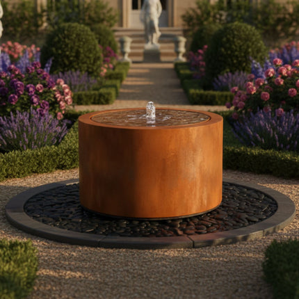 Ronde cortenstalen watertafel met fontein 50x50cm 34kg