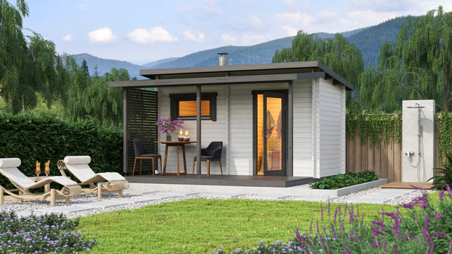 Tuindeco Terras en luifel Saunahuis Jakobstad 