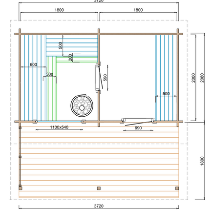 Tuindeco Terras en luifel Saunahuis Jakobstad 