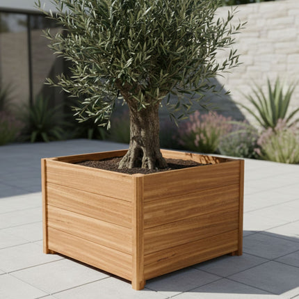 Vierkante Hardhouten plantenbak met poten 80x80x55 cm