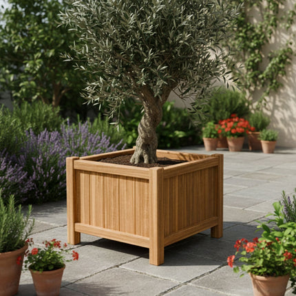 Vierkante Hardhouten plantenbak met poten 80x80x60 cm