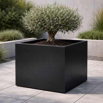 Vierkante aluminium plantenbak 80x80x80 cm - Gitzwart (RAL 9005)