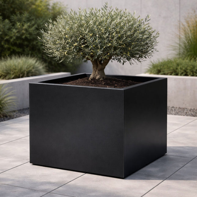 Vierkante aluminium plantenbak 80x80x80 cm - Gitzwart (RAL 9005)