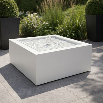 Vierkante aluminium watertafel met fontein 60x60x40cm 17kg - Zuiver Wit (RAL 9010)