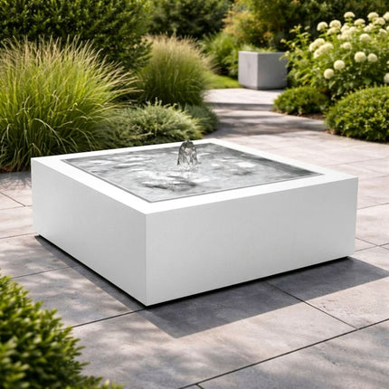 Vierkante aluminium watertafel met fontein 80x80x40cm 26kg - Zuiver Wit (RAL 9010)