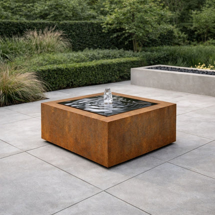 Vierkante cortenstalen watertafel met fontein 80x80x40cm 50kg