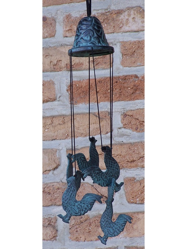 Bronzen Windgong met hanen 30x9x9cm