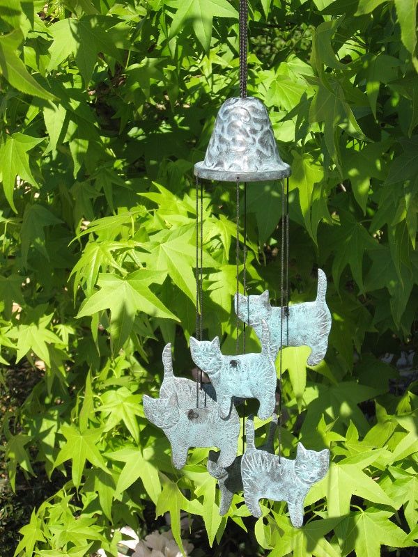 Bronzen Windgong met poezen 30x9x9cm